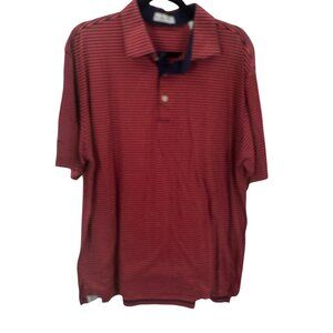 Peter Millar Red/Navy Stripe 100% Cotton Polo Shirt Mens Size L